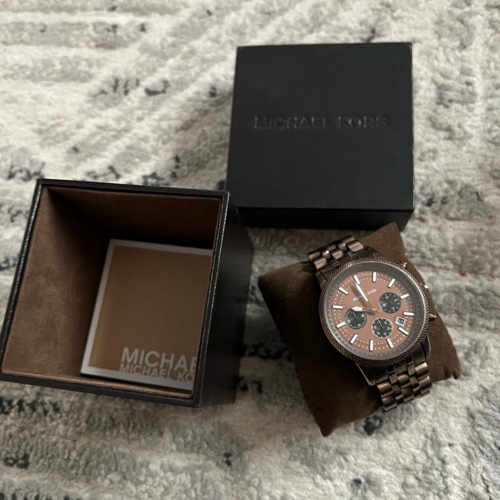 Michael Kors Silver and Brown Chronograph Watch - Picture 2 of 2